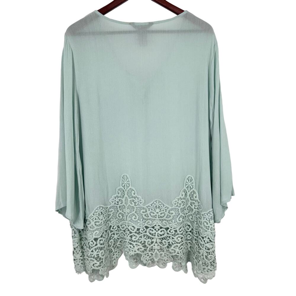 Ali Miles Sz Large Seafoam Green Long Sleeve Wearable Art Lace Blouse Shirt Top - Picture 9 of 9